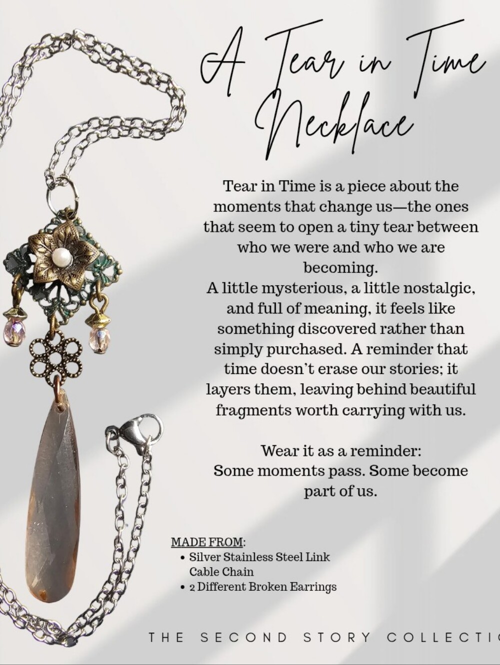 "Tear in Time" Silver Necklace with Brown Teardrop